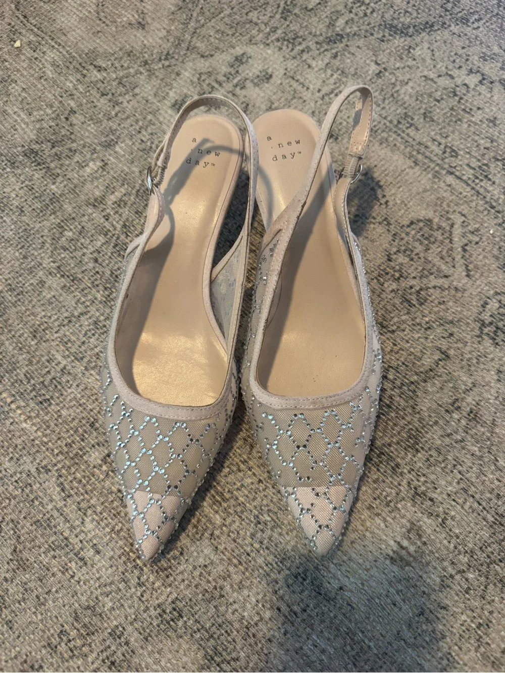 Women's Gigi Embellished Slingback Kitten Heels Beige - A New Day - SIZE 8